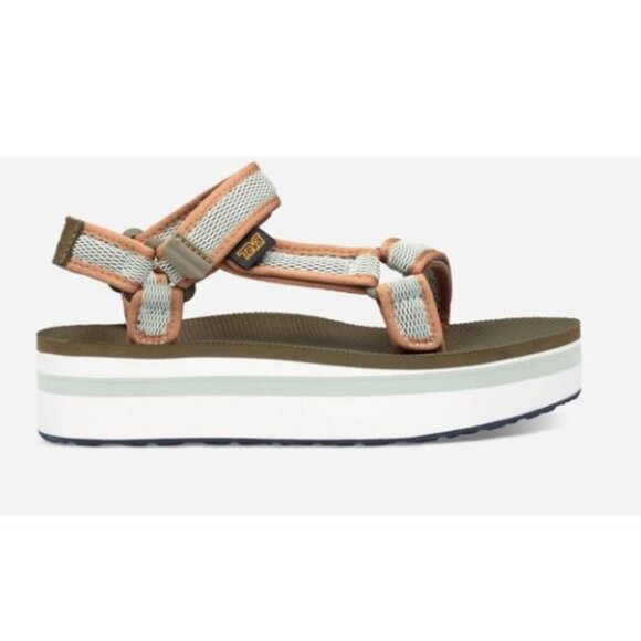Teva Flatform Universal Sandals Size 9 Olive Green Tan Fall Hiking Walking - Picture 1 of 6
